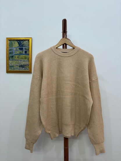 SPAO' Brown Ribbed Knitted Oversize Sweater