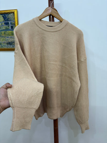 SPAO' Brown Ribbed Knitted Oversize Sweater