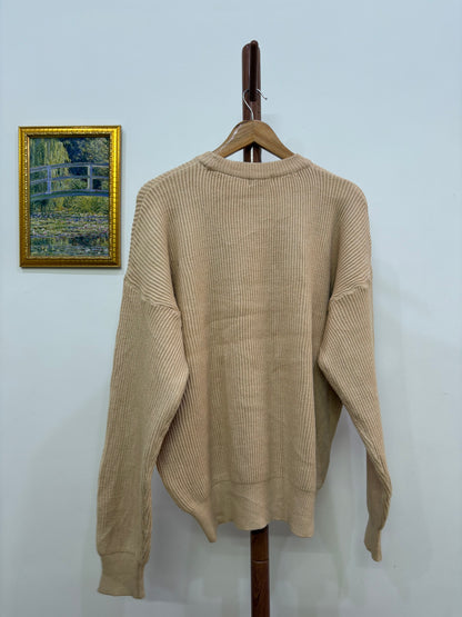 SPAO' Brown Ribbed Knitted Oversize Sweater