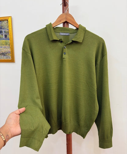 Green  Soft Knitted  Buttoned up  Knit