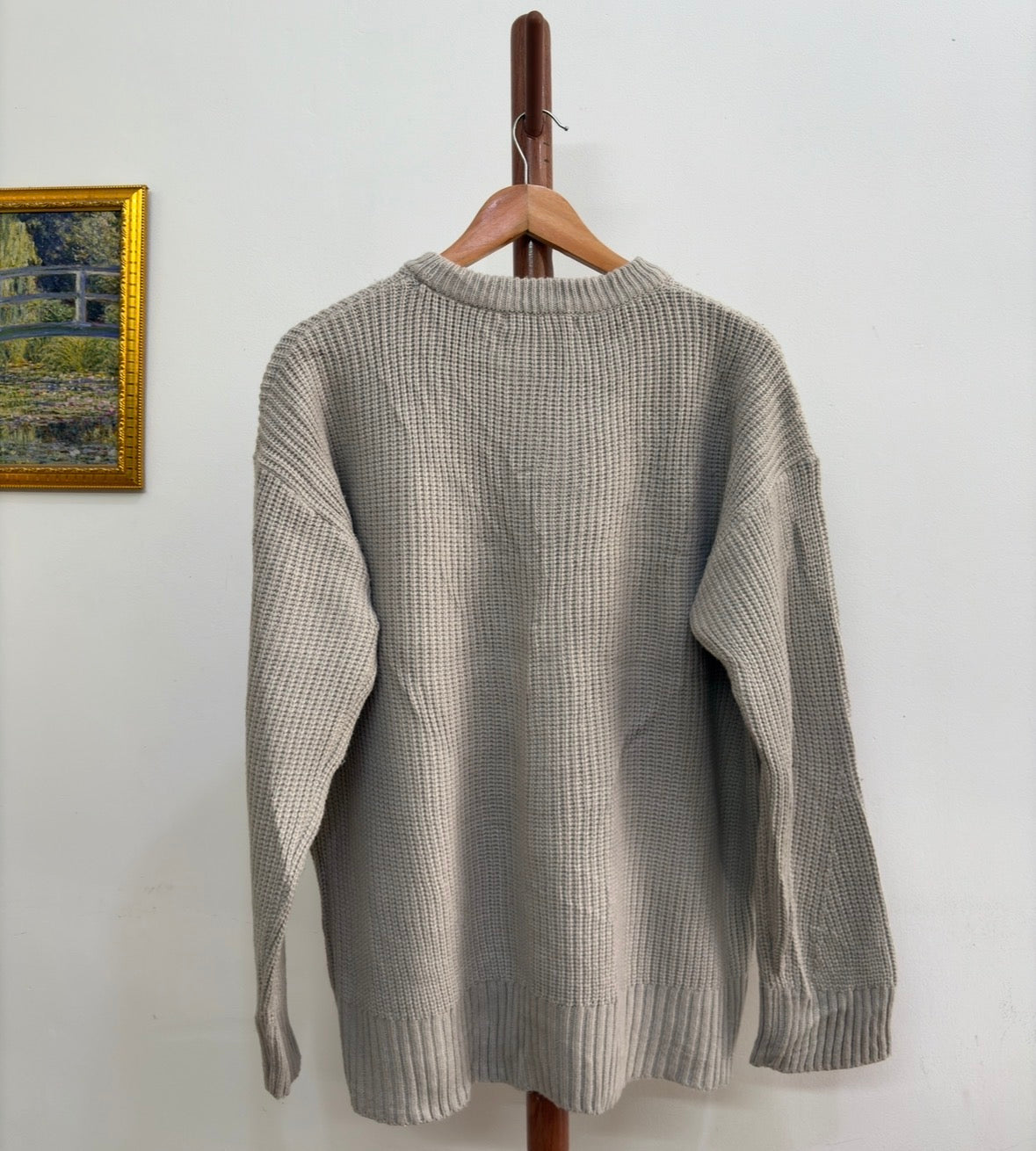 Beige Ribbed Knitted Sweater