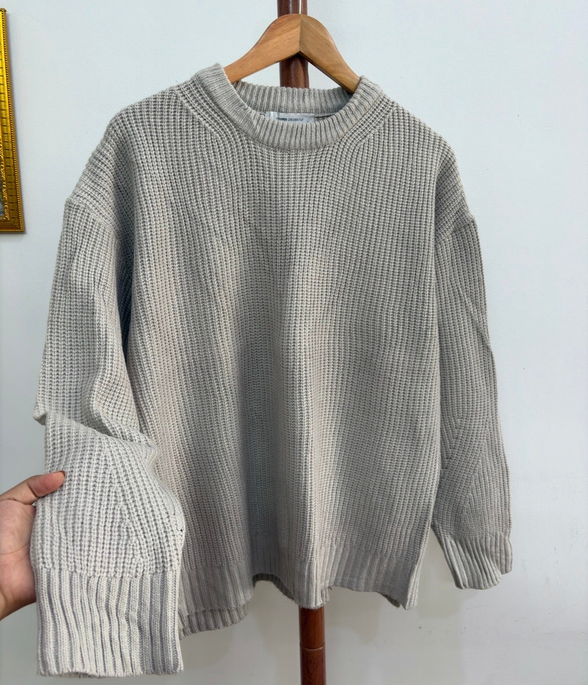 Beige Ribbed Knitted Sweater