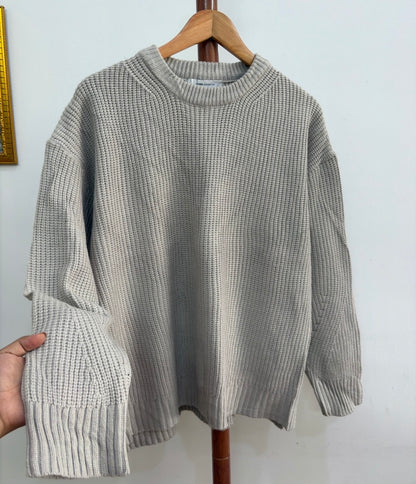 Beige Ribbed Knitted Sweater