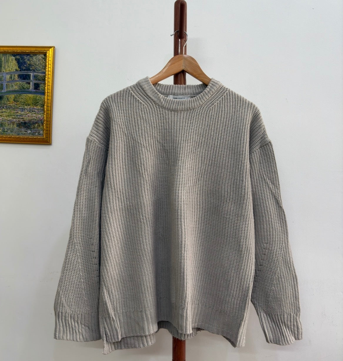 Beige Ribbed Knitted Sweater