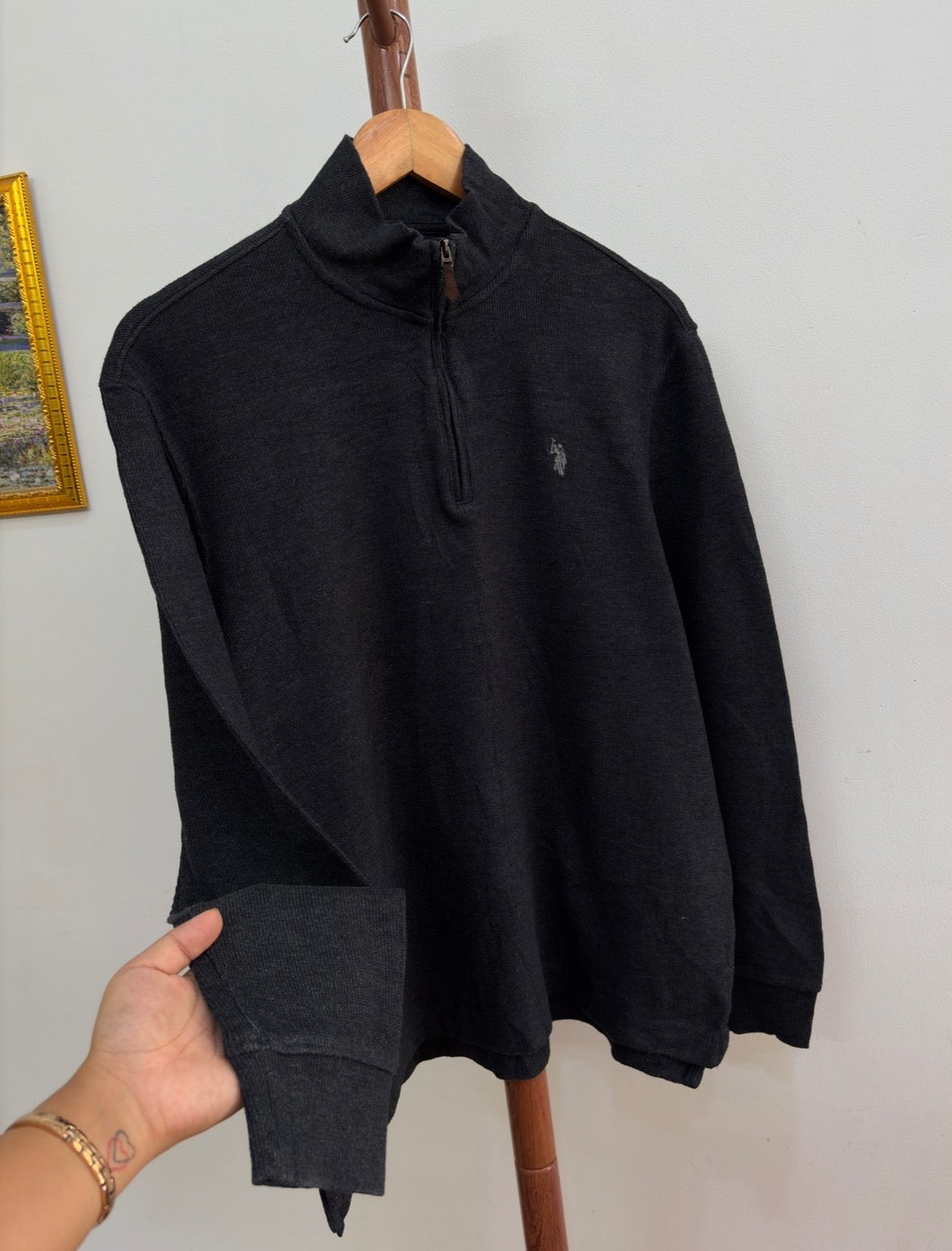 Dark Grey 'USPA' Quarterzip Sweater