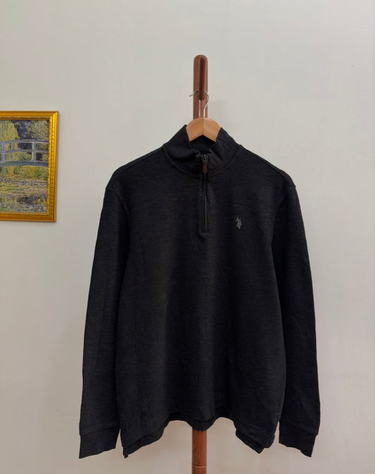 Dark Grey 'USPA' Quarterzip Sweater