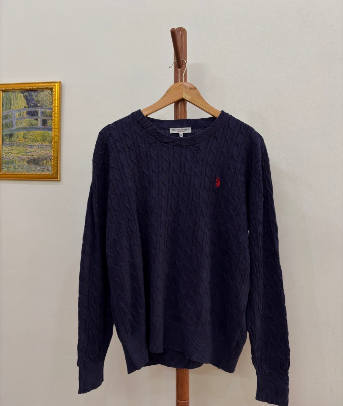 Navy 'USPA' Cableknit Sweater