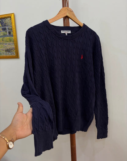 Navy 'USPA' Cableknit Sweater