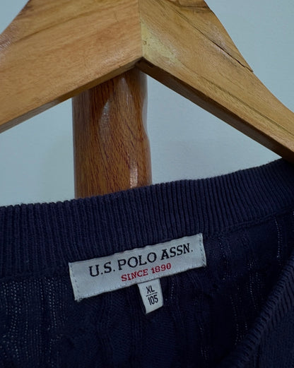 Navy 'USPA' Cableknit Sweater