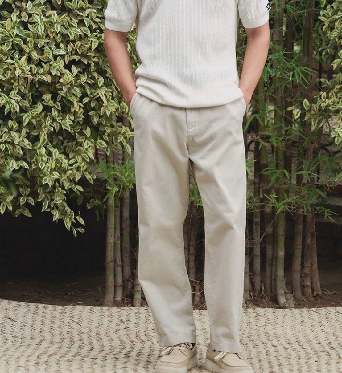 Beige '8seconds' Tailored Fit Korean Trouser