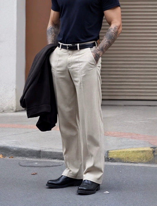 Beige 'LAINE' Tailored Fit Korean Trouser