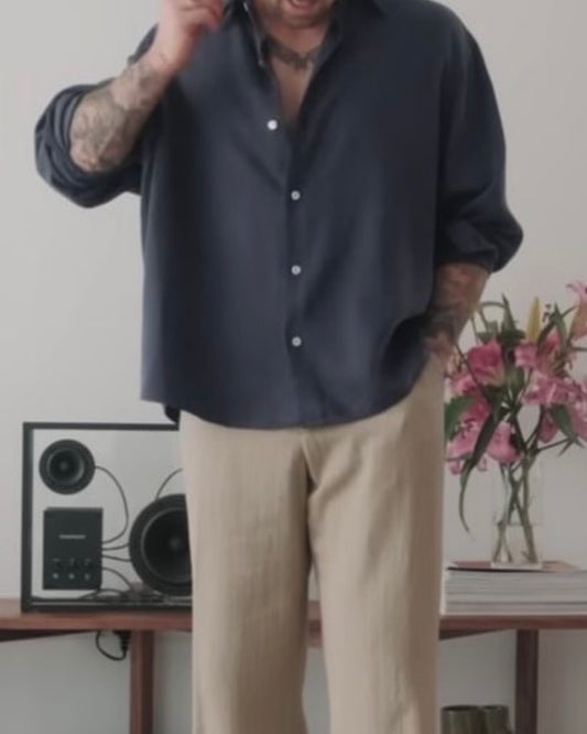 Grey 'LANE' Oversize Korean Shirt