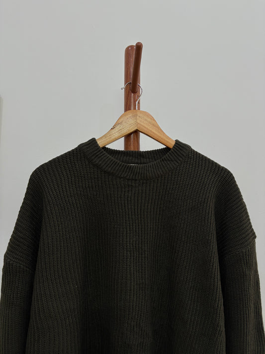 KIRIN' Thick Green Ribbed Knit Sweater