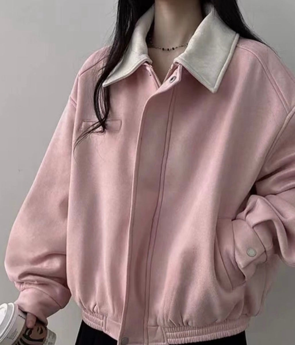Light Pink Seude Collared Jacket