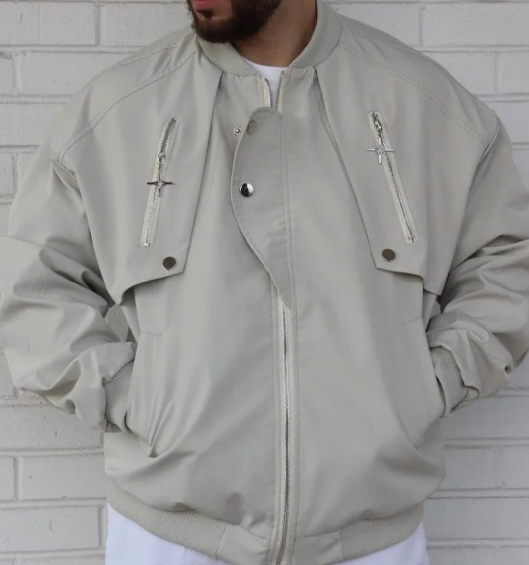 Light Beige Aesthetic Bomber Jacket