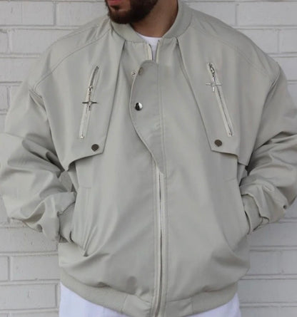 Light Beige Aesthetic Bomber Jacket