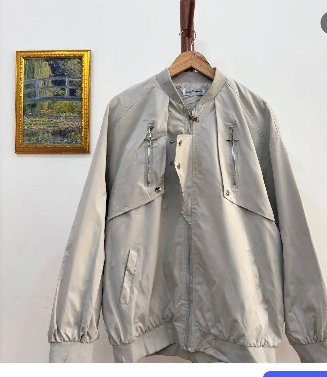 Light Beige Aesthetic Bomber Jacket