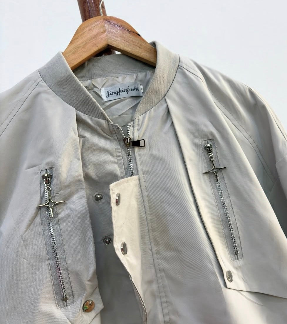 Light Beige Aesthetic Bomber Jacket