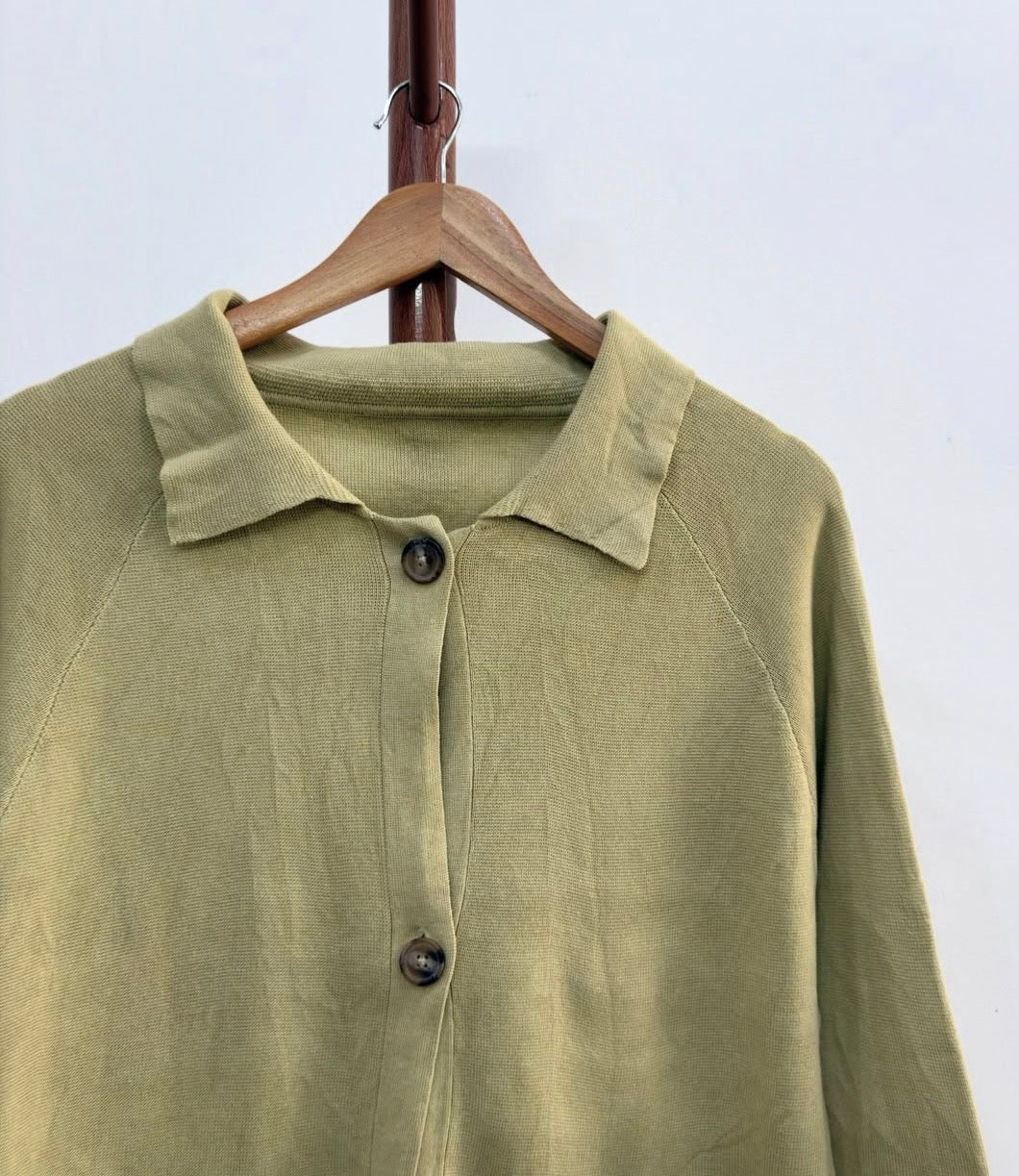 Mauve Green Cardigan Style Buttoned Up  sweater