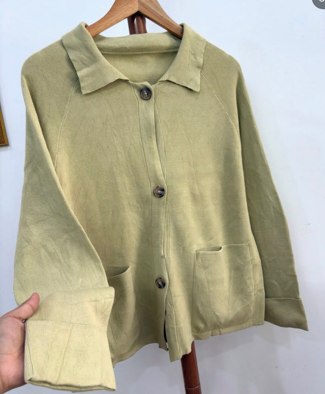 Mauve Green Cardigan Style Buttoned Up  sweater