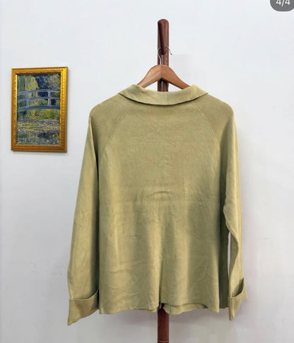 Mauve Green Cardigan Style Buttoned Up  sweater