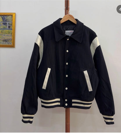 Favourite 😻 

'BIRTHDAYSUIT' Wollen Varsity with leather details