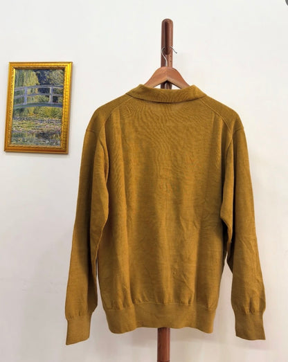 Vintage Mustard Zipper Knit Polo Sweater