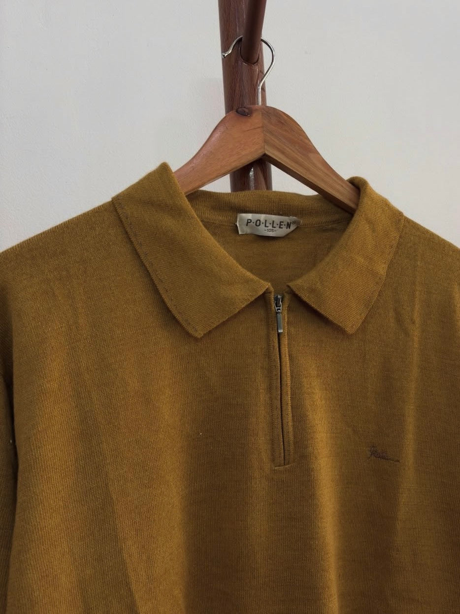 Vintage Mustard Zipper Knit Polo Sweater
