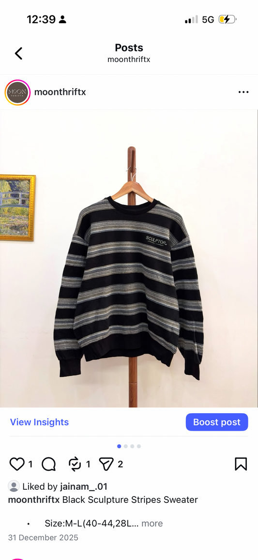 Black Sculpture Stripes Sweater