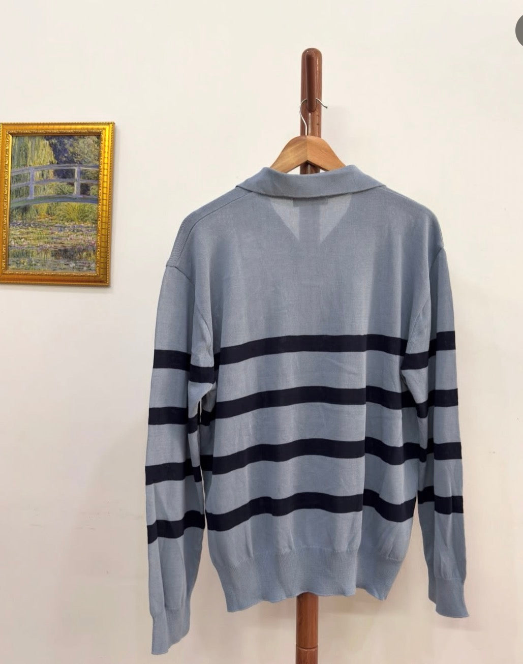 MENTO' Striped Blue  Polo Knit Sweater