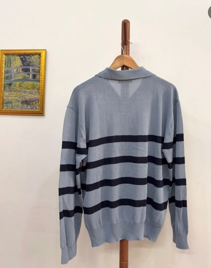 MENTO' Striped Blue  Polo Knit Sweater