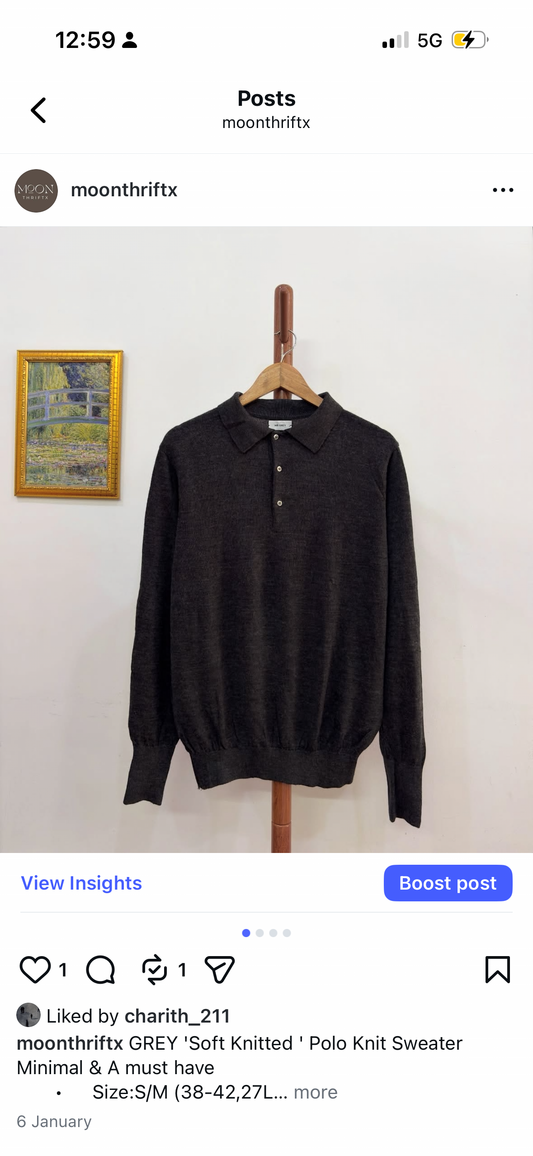 GREY 'Soft Knitted ' Polo Knit Sweater