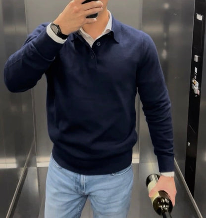 'Creamix' Navy Blue  Polo Sweater –