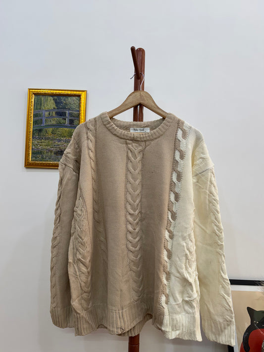 Nude Beige Ribbed cableknitted sweater