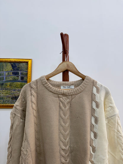 Nude Beige Ribbed cableknitted sweater