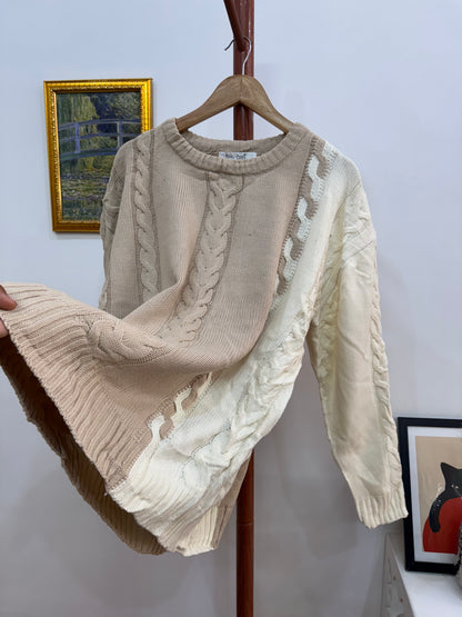 Nude Beige Ribbed cableknitted sweater