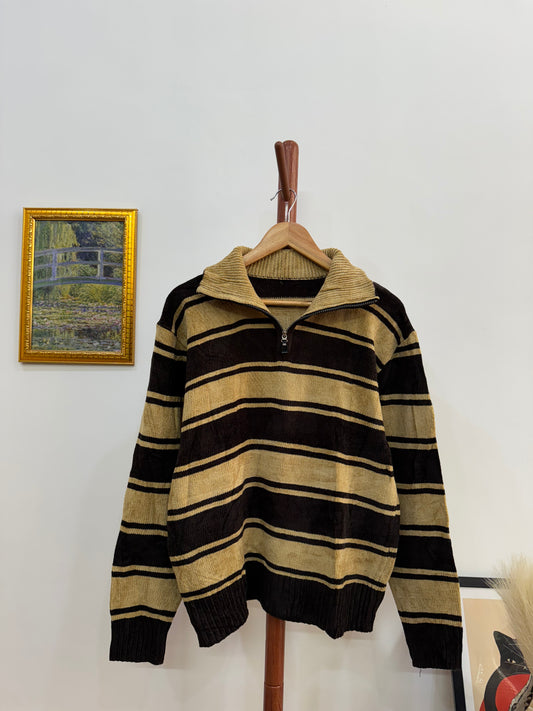 Brown Stripes Knitted Zipper