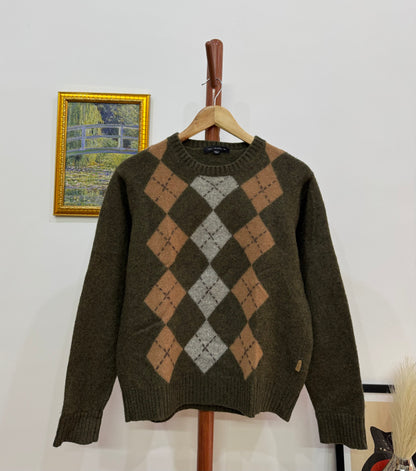 Vintage Argyle Knitted Wool Sweater