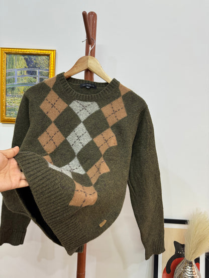 Vintage Argyle Knitted Wool Sweater