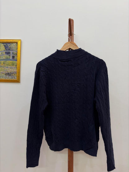 Navy Blue Cableknit Mockneck