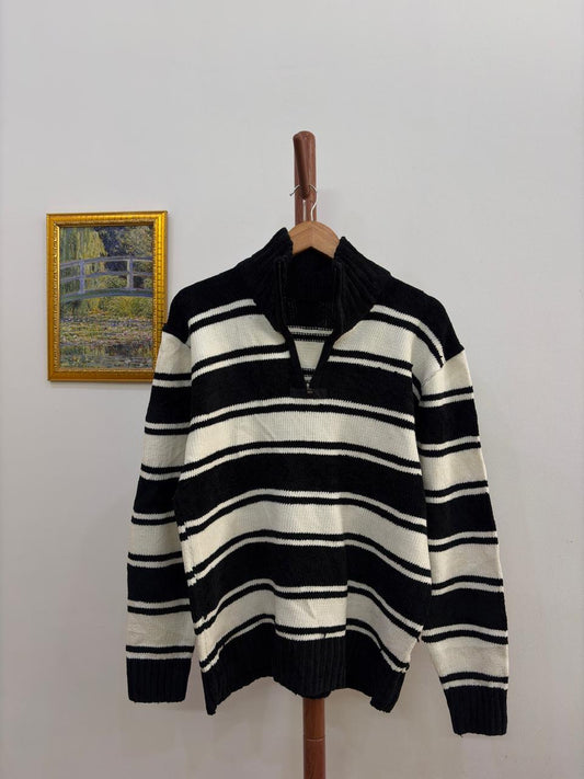 B/W Striped Knitted Sweater