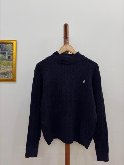 Navy Blue Cableknit Mockneck